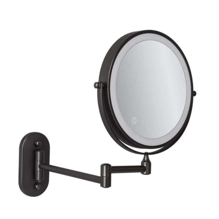 Sort genopladeligt LED-forstørrelsesspejl til makeup og badeværelse