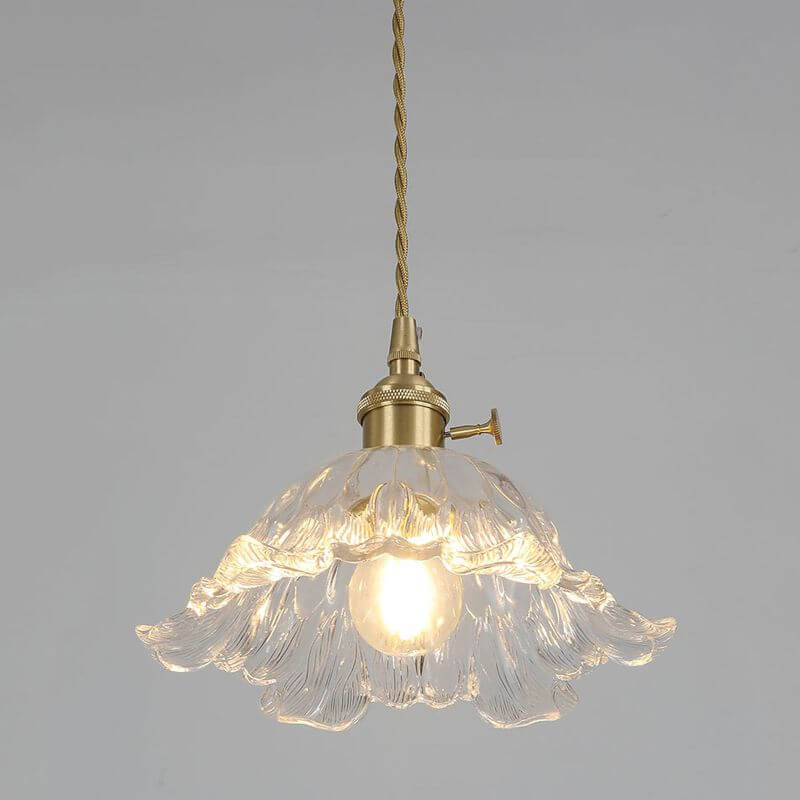 Blomsterformet industriel glas pendel i guld