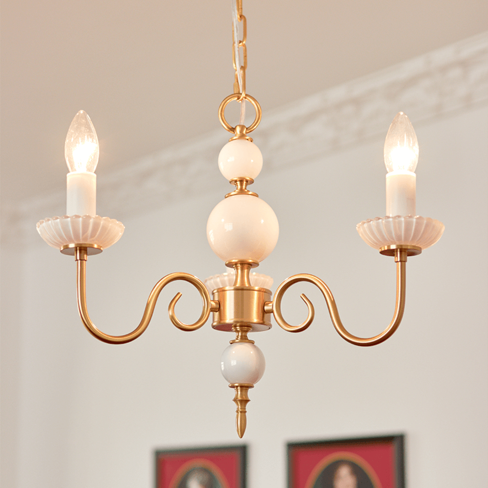Creme glas lysekrone amerikansk retro lampe metal lysekrone soveværelse