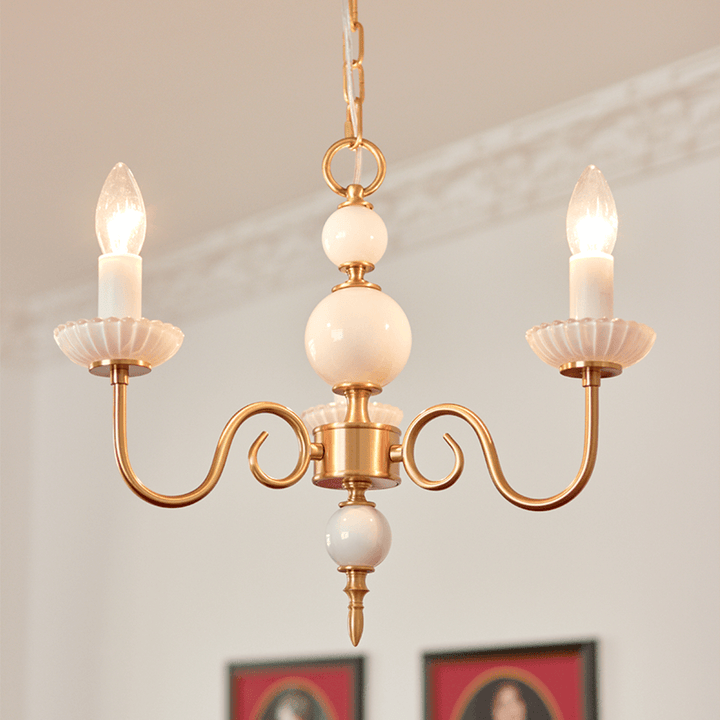 Creme glas lysekrone amerikansk retro lampe metal lysekrone soveværelse