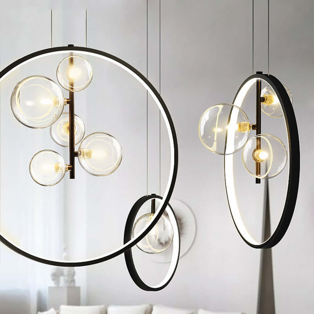 Nordisk boble pendel lamper i glas med ring