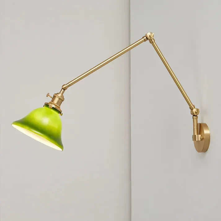 Vintage-stil væglampe med justerbar arm, grønt glas