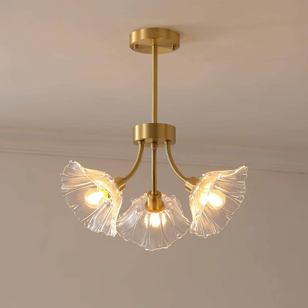Glasblomsterkrone med messing og klar finish