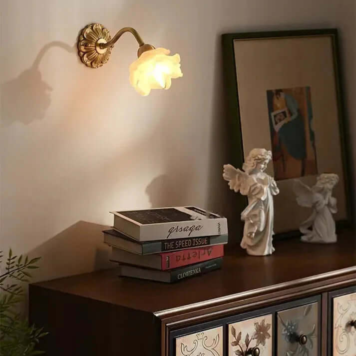 Vintage kobber blomsterglas væglampe