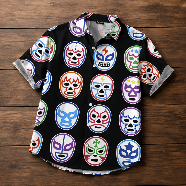 Herre Farverig Luchador Print T-shirt