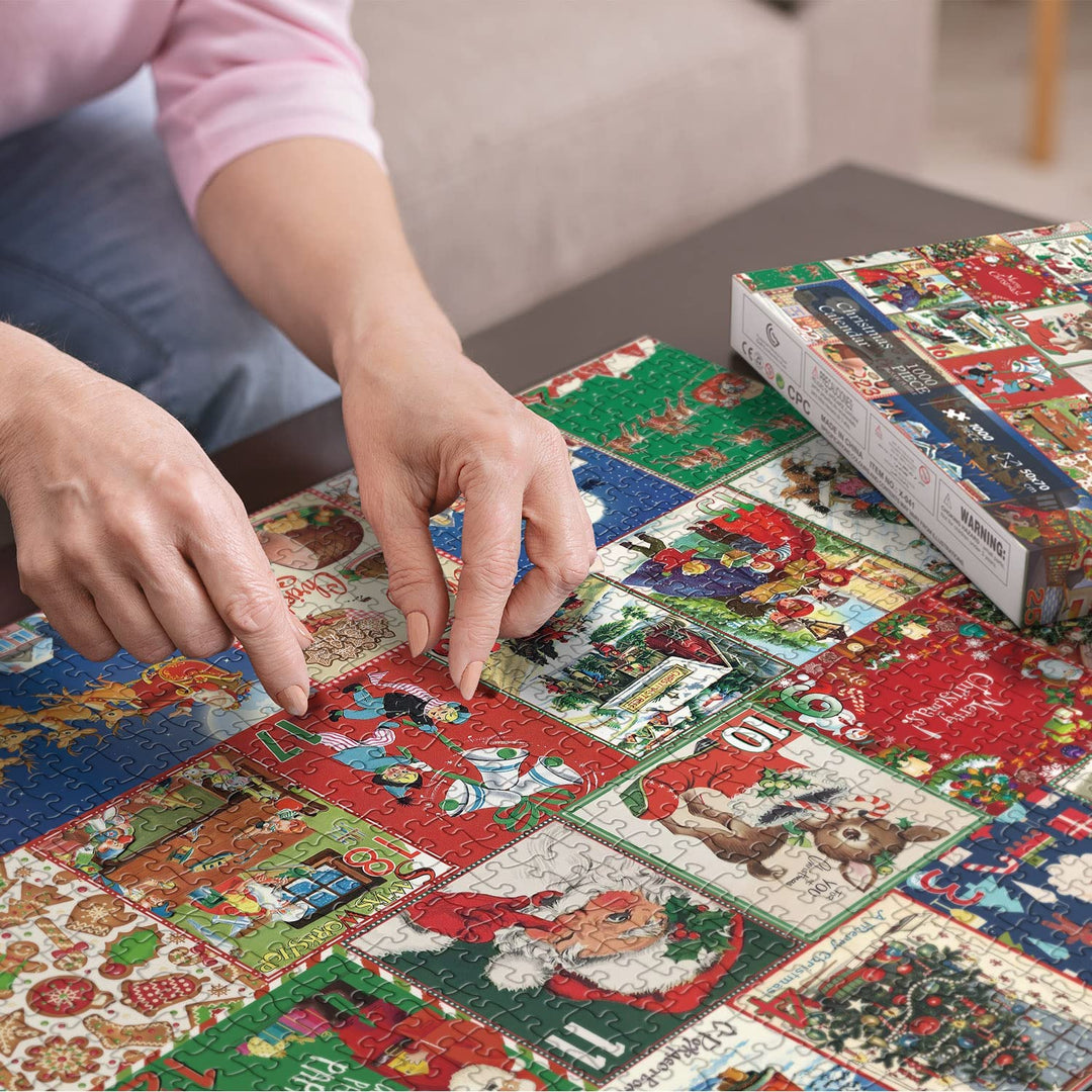 "1000 palan adventtikalenteri palapeli, jouluaihe, takka ja kuusi, myrkytön kartonki, aikuisille, joululahjaidea"