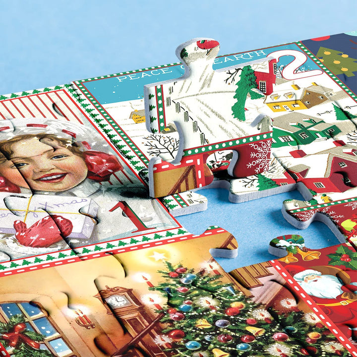 "1000 palan adventtikalenteri palapeli, jouluaihe, takka ja kuusi, myrkytön kartonki, aikuisille, joululahjaidea"