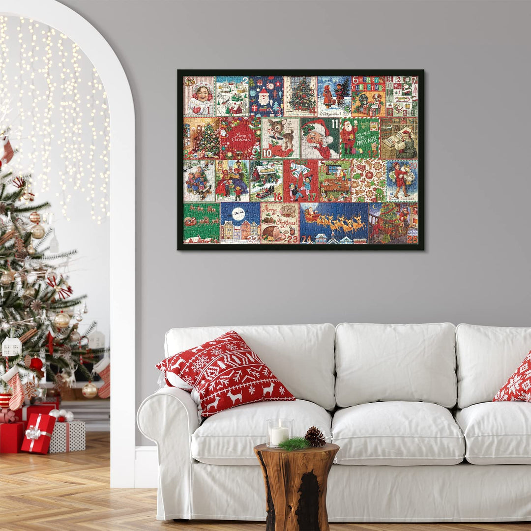 "1000 palan adventtikalenteri palapeli, jouluaihe, takka ja kuusi, myrkytön kartonki, aikuisille, joululahjaidea"