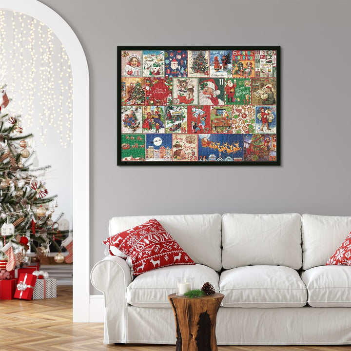 "1000 palan adventtikalenteri palapeli, jouluaihe, takka ja kuusi, myrkytön kartonki, aikuisille, joululahjaidea"