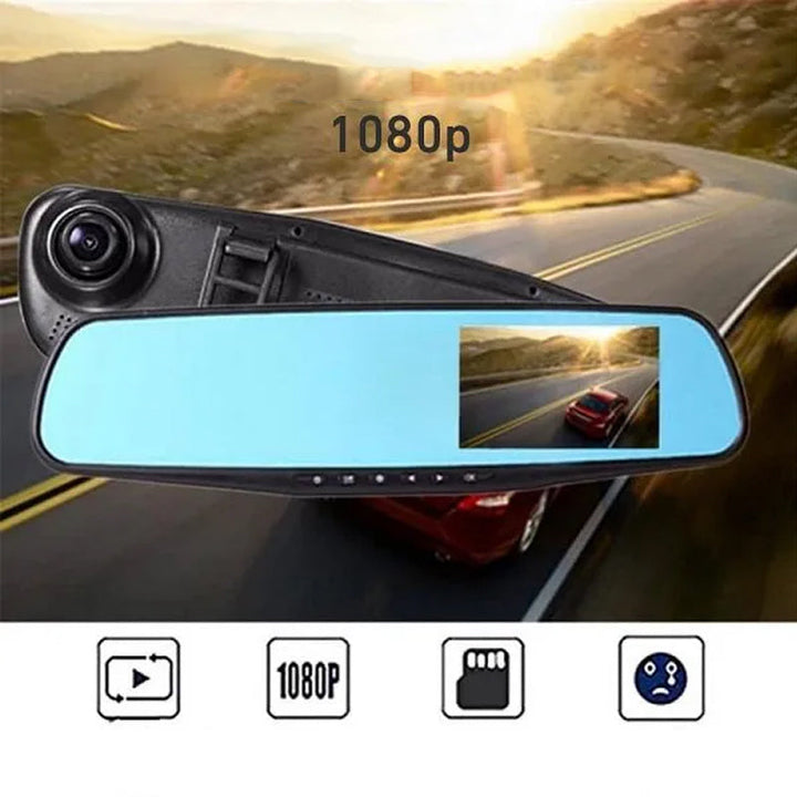 "1080P Full HD ajotallennin kosketusnäytöllä, laajakulmakamera edessä ja takana, tyylikäs musta muotoilu."