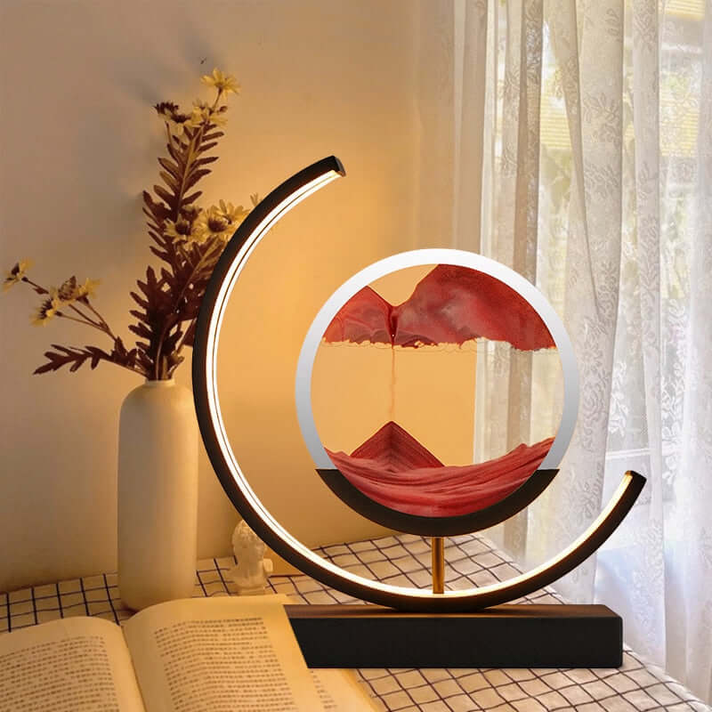 Bevægelig sand bordlampe – Sort sand, sort ramme