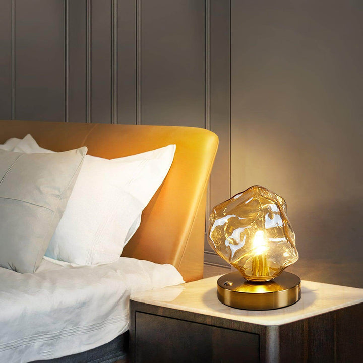 Isstensk design glasbordlampe røget grå detaljer