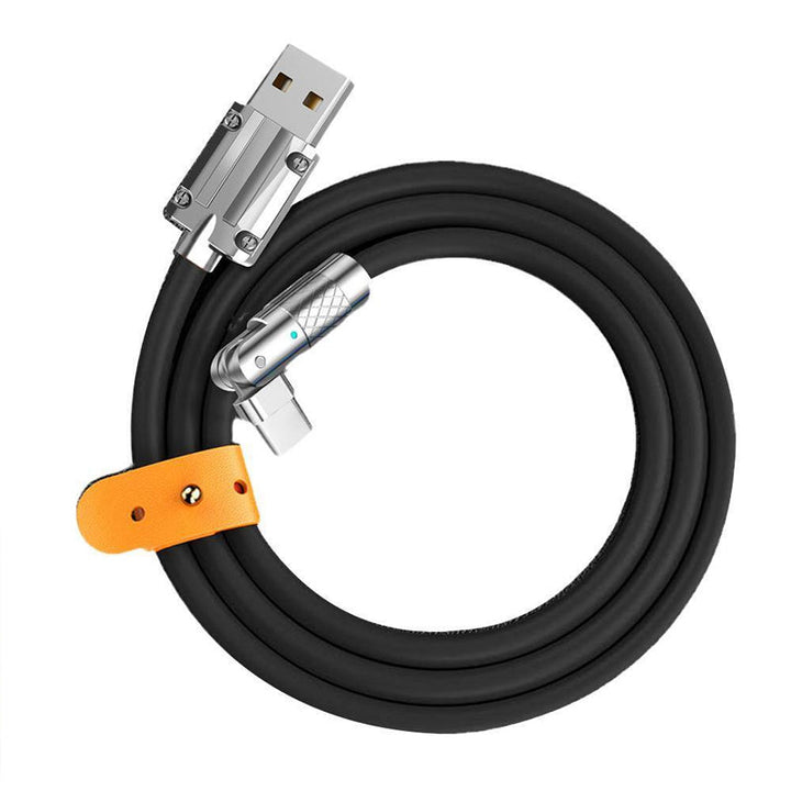 "180° kääntyvä pikalatauskaapeli, kestävä rakenne, USB-C, iPhone liitännät, musta, sininen, oranssi, pituus 1.8m"