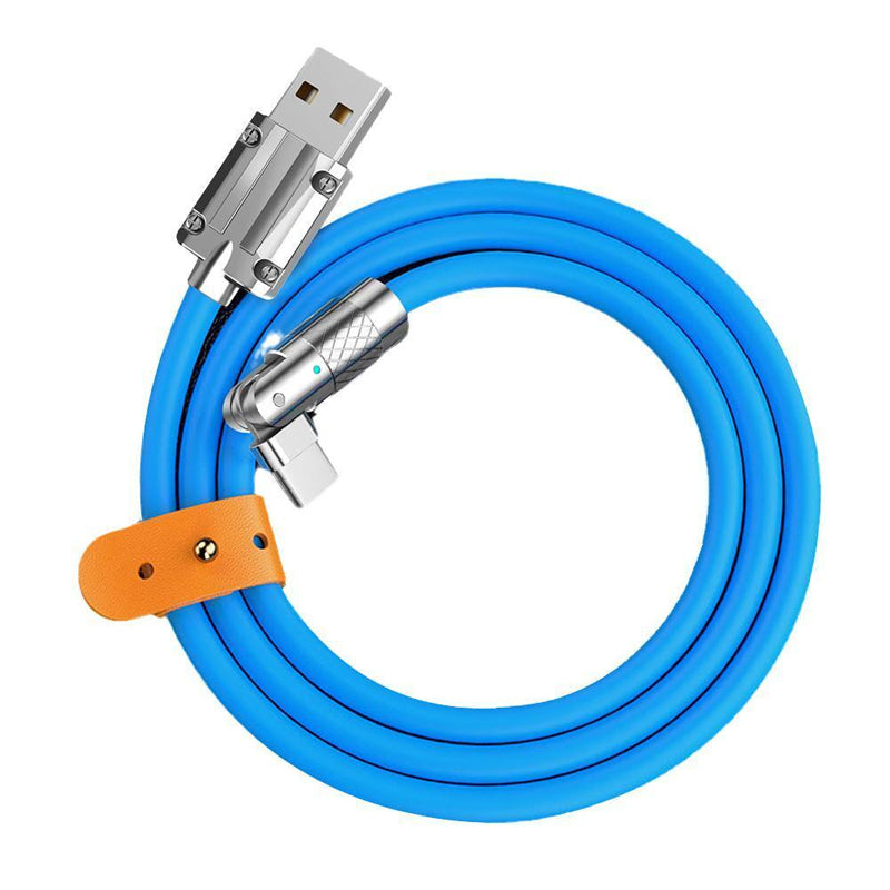 "180° kääntyvä pikalatauskaapeli, kestävä rakenne, USB-C, iPhone liitännät, musta, sininen, oranssi, pituus 1.8m"