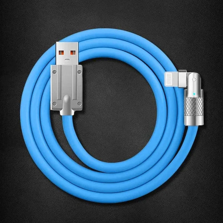 "180° kääntyvä pikalatauskaapeli, kestävä rakenne, USB-C, iPhone liitännät, musta, sininen, oranssi, pituus 1.8m"
