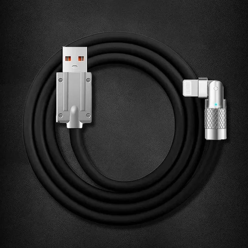 "180° kääntyvä pikalatauskaapeli, kestävä rakenne, USB-C, iPhone liitännät, musta, sininen, oranssi, pituus 1.8m"