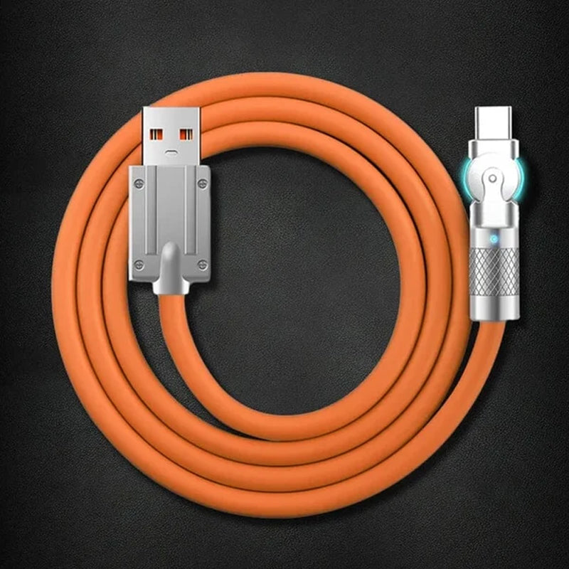 "180° kääntyvä pikalatauskaapeli, kestävä rakenne, USB-C, iPhone liitännät, musta, sininen, oranssi, pituus 1.8m"