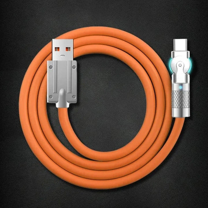 "180° kääntyvä pikalatauskaapeli, kestävä rakenne, USB-C, iPhone liitännät, musta, sininen, oranssi, pituus 1.8m"