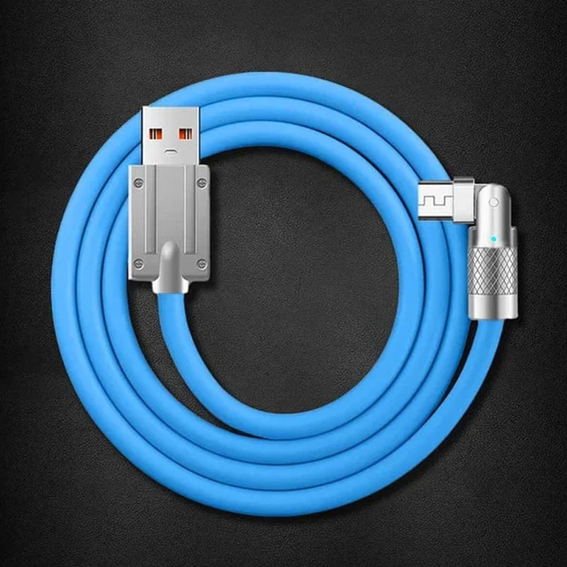 "180° kääntyvä pikalatauskaapeli, kestävä rakenne, USB-C, iPhone liitännät, musta, sininen, oranssi, pituus 1.8m"