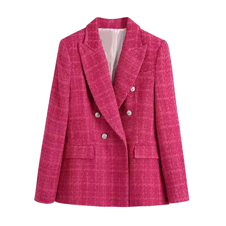 Dame Klassisk Tweed Dobbeltspændt Blazer