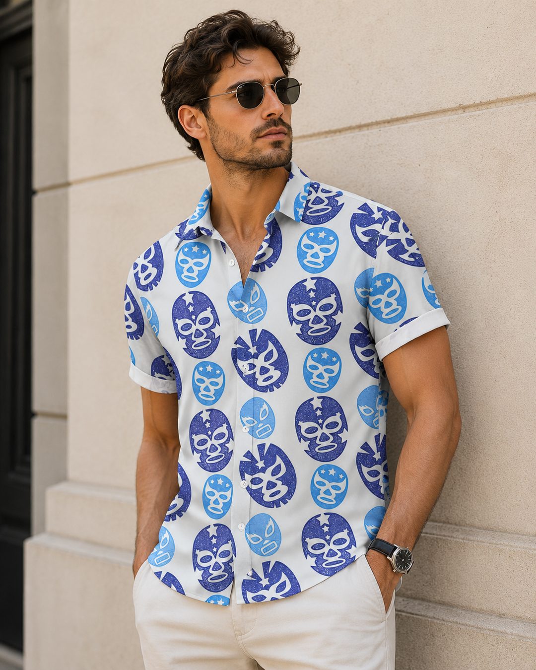 Herre afslappet t-shirt med Luchador-print