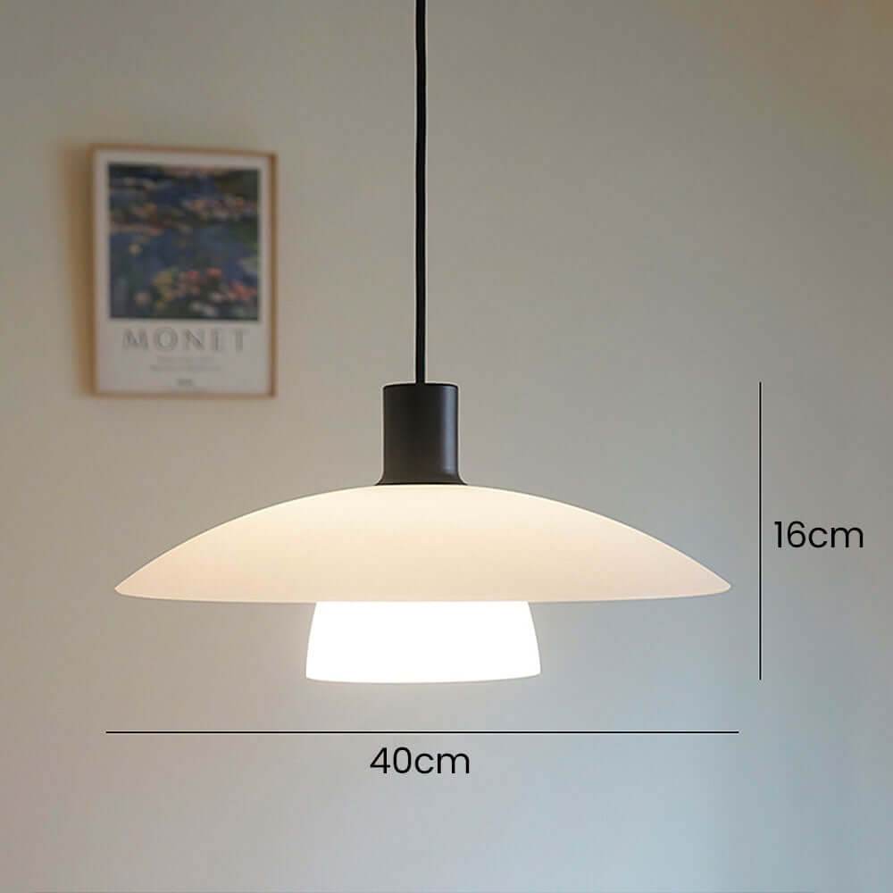 Minimalistisk pendellampe i hærdet glas, hvid