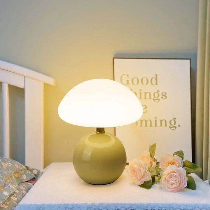 Keramisk svampe bordlampe, vinrød