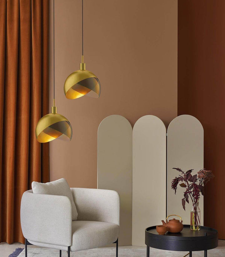 Moderne gylden glas pendellampe