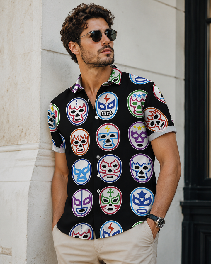 Herre Farverig Luchador Print T-shirt