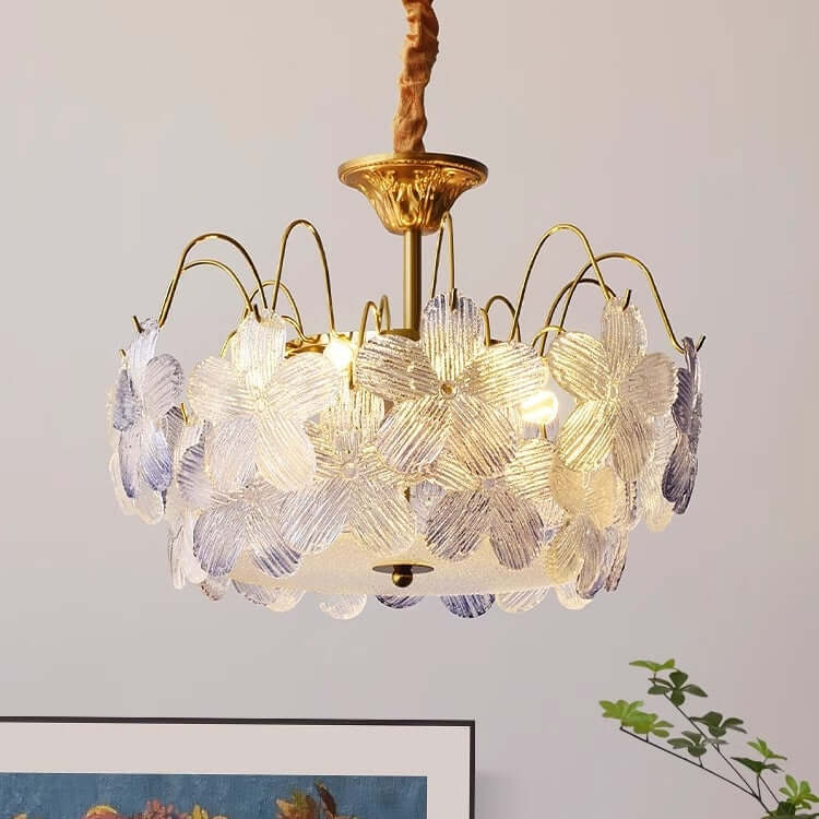 Vintage glas lysekrone til stuen med blomstermønster
