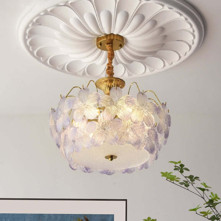 Vintage glas lysekrone til stuen med blomstermønster