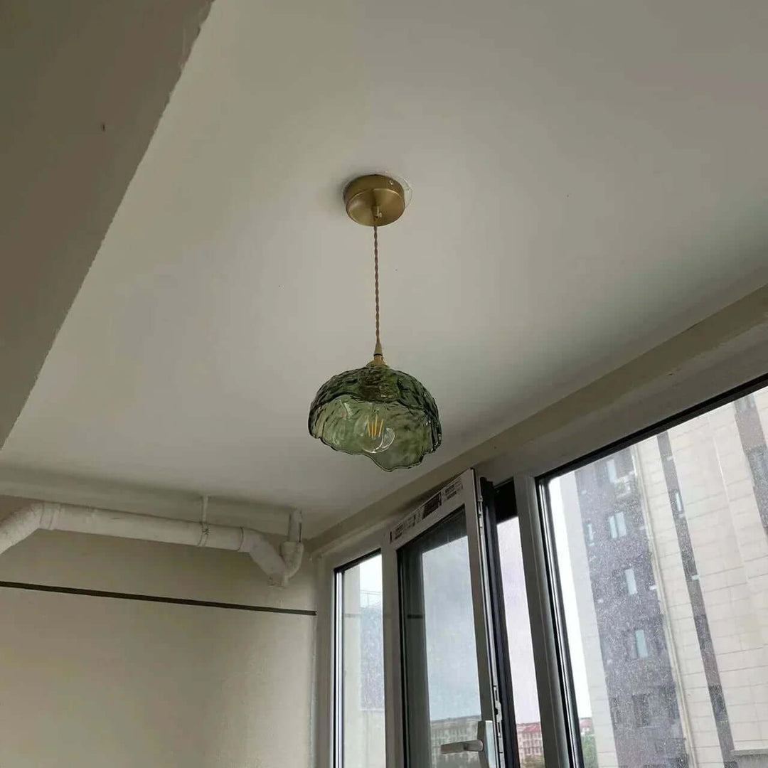 Uregelmæssig messing- og glas pendellampe