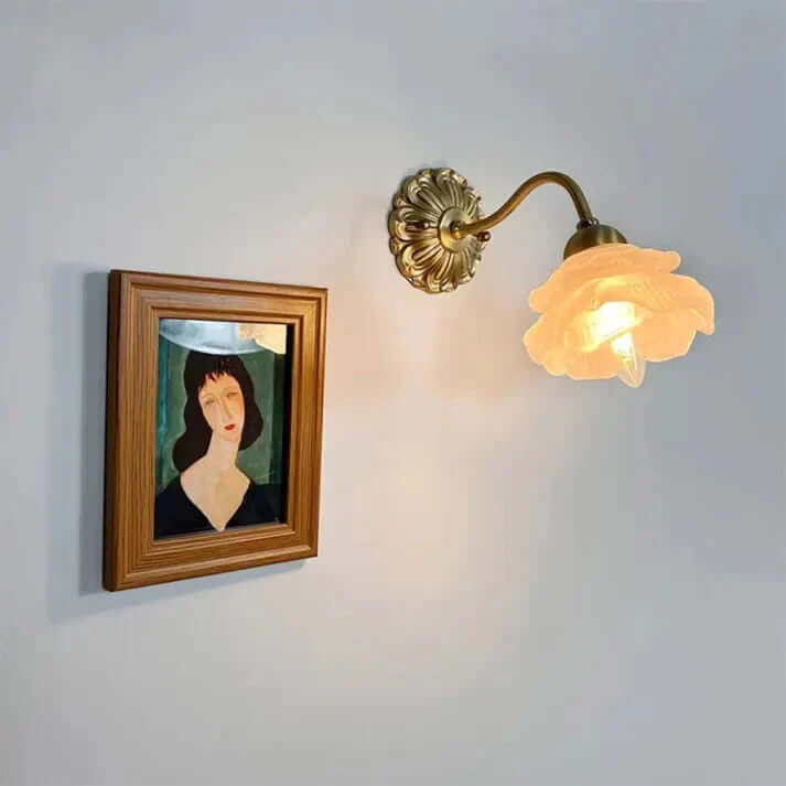 Vintage kobber blomsterglas væglampe