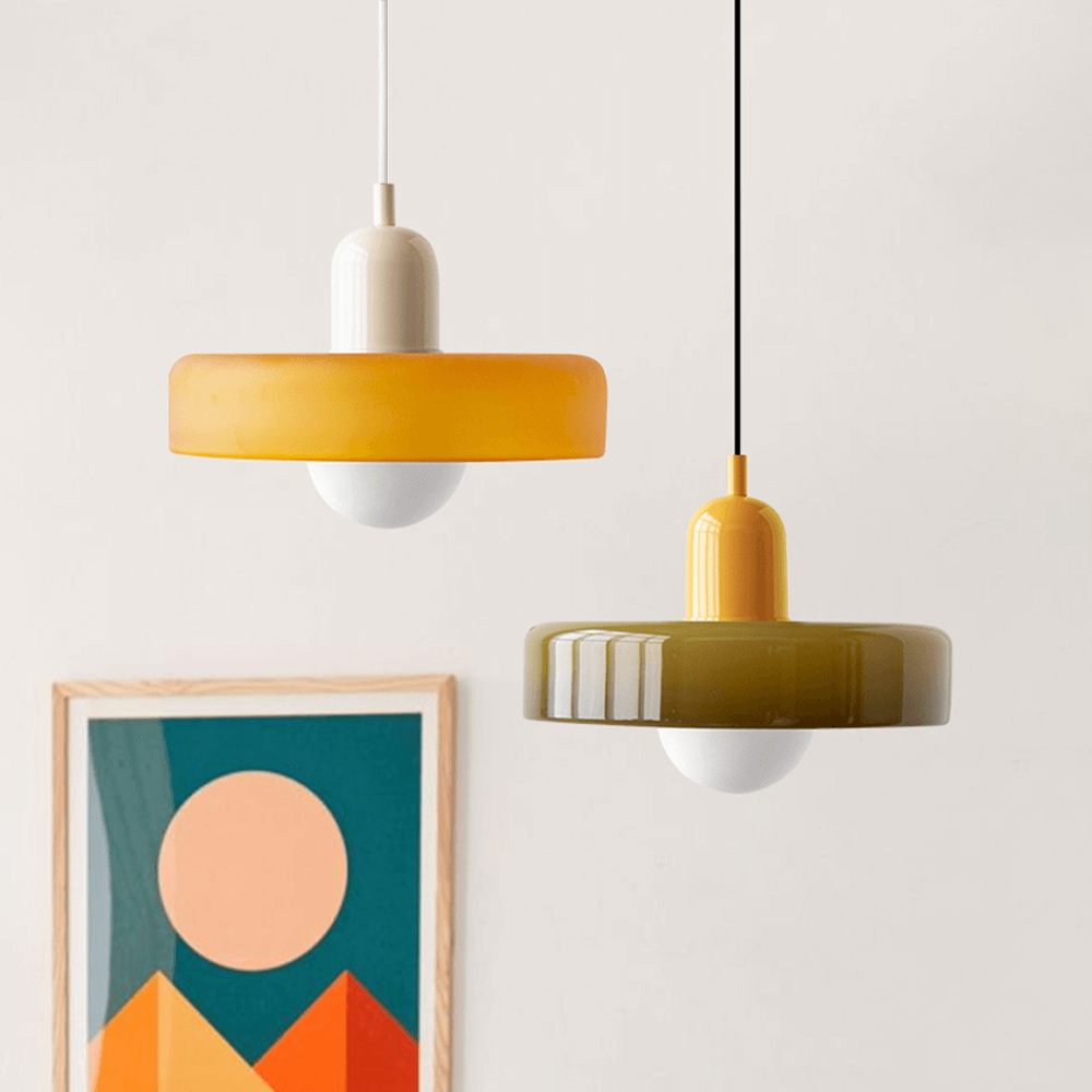 Farverig Bauhaus-stil glasloftslampe