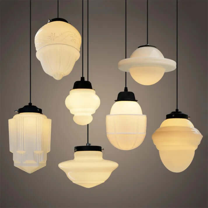 Vintage geometrisk pendel i mælkeglas