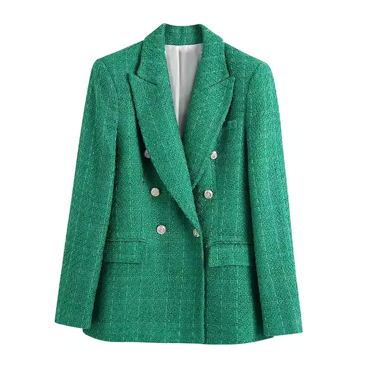 Dame Klassisk Tweed Dobbeltspændt Blazer