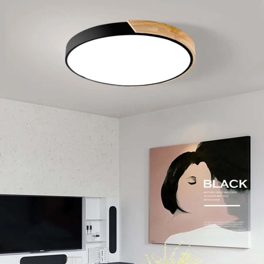 Moderne rund træ loftlampe, skandinavisk design