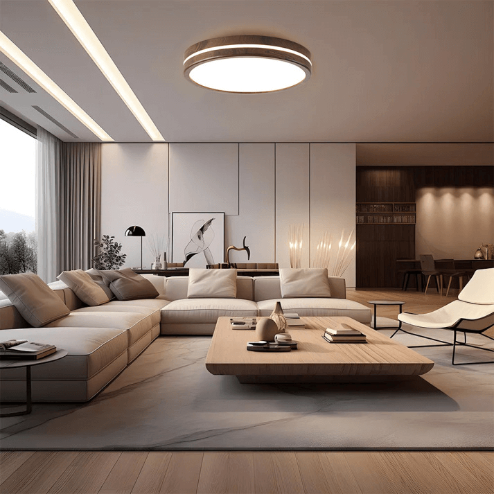 Rund Træ Loftlampe - Naturligt Lys