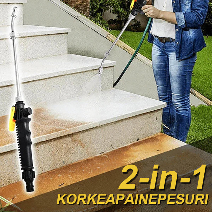 "2-in-1 korkeapainepesuri, pitkä suutin, musta kahva, tehokkaaseen auton, puutarhan ja kodin puhdistukseen"