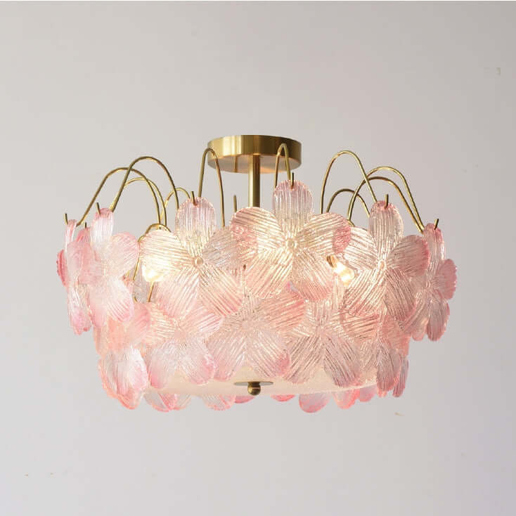 Vintage glas lysekrone til stuen med blomstermønster