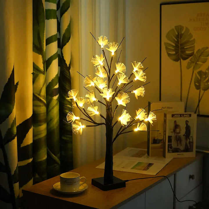 Hvid birkeblomst fiberoptisk lys