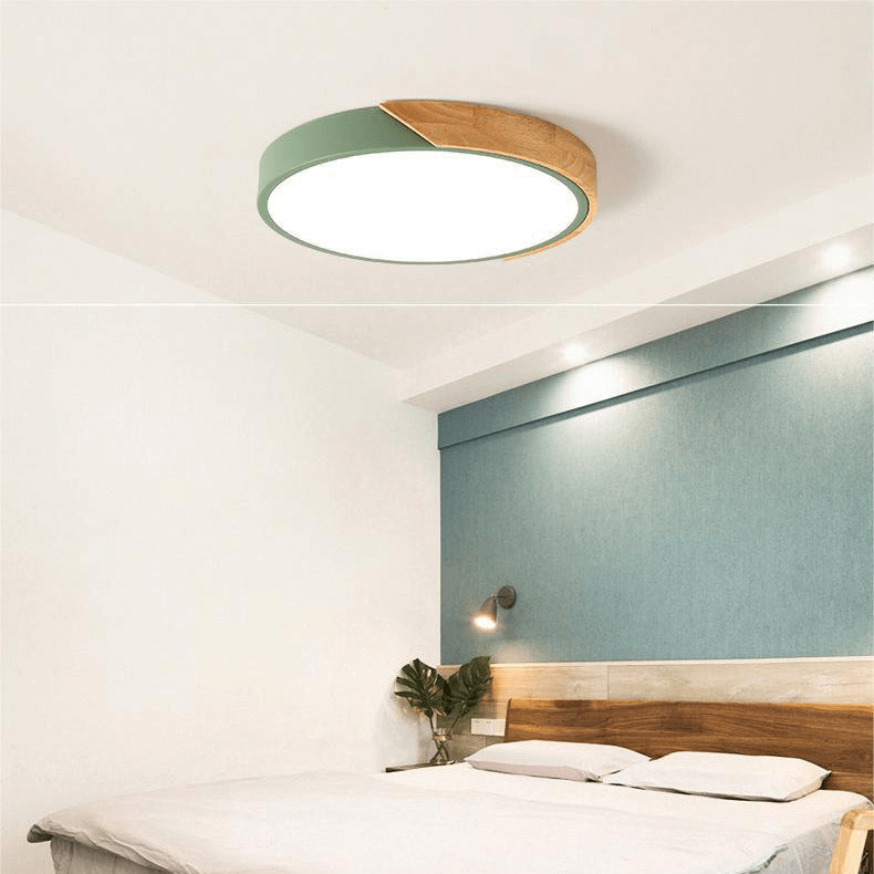 Moderne rund træ loftlampe, skandinavisk design
