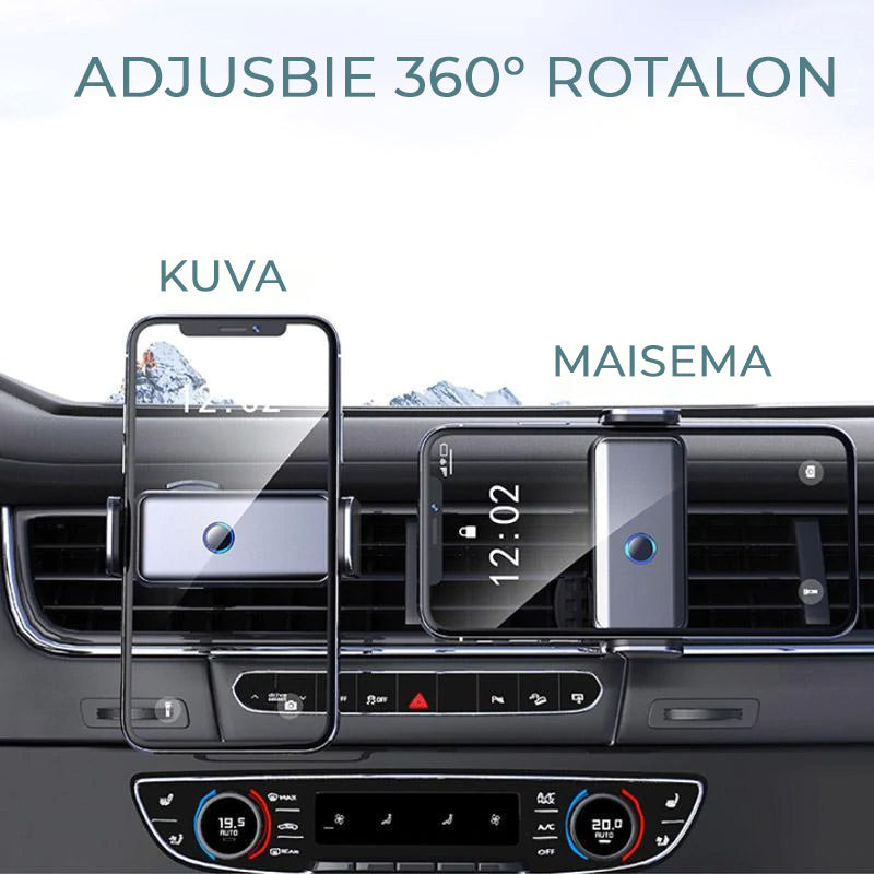 "360-asteinen älykäs puhelinpidike autoon, musta, säädettävä ja helppo asentaa, minimalistinen muotoilu"