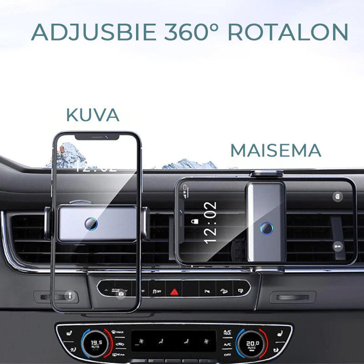 "360-asteinen älykäs puhelinpidike autoon, musta, säädettävä ja helppo asentaa, minimalistinen muotoilu"
