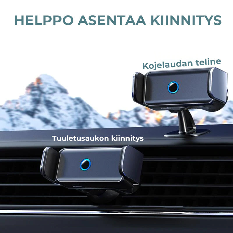 "360-asteinen älykäs puhelinpidike autoon, musta, säädettävä ja helppo asentaa, minimalistinen muotoilu"