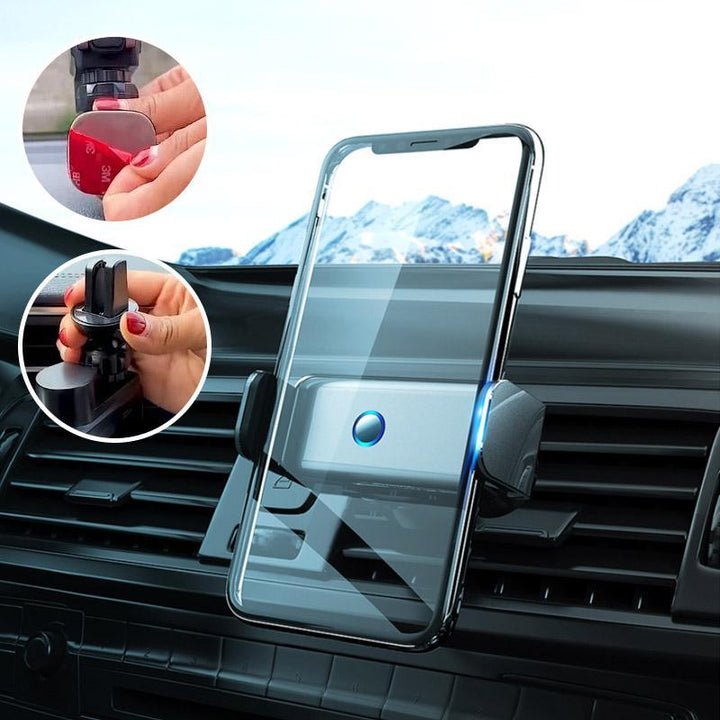 "360-asteinen älykäs puhelinpidike autoon, musta, säädettävä ja helppo asentaa, minimalistinen muotoilu"