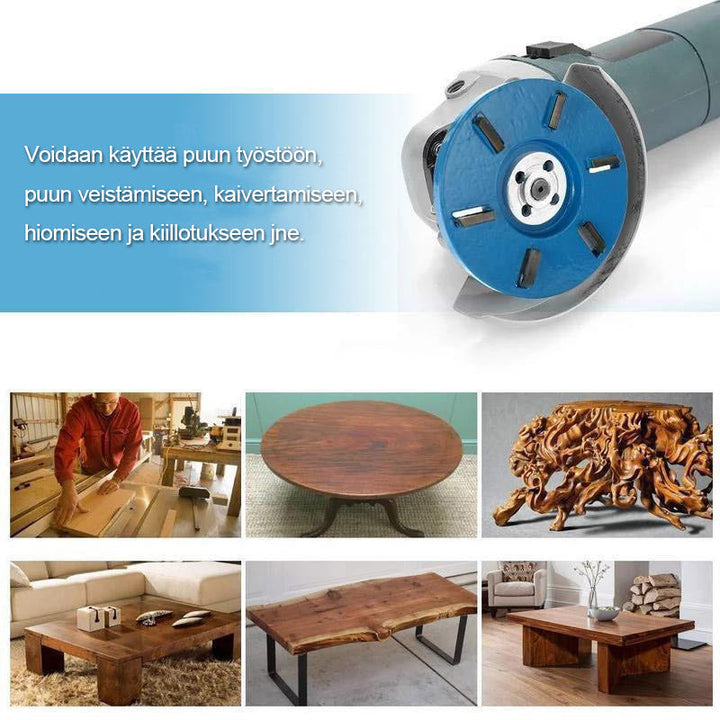 "3/6-hampainen puunveistolaikka kulmahiomakoneeseen, sininen, musta tai punainen, kestävä metalliseos, puutyökalut."