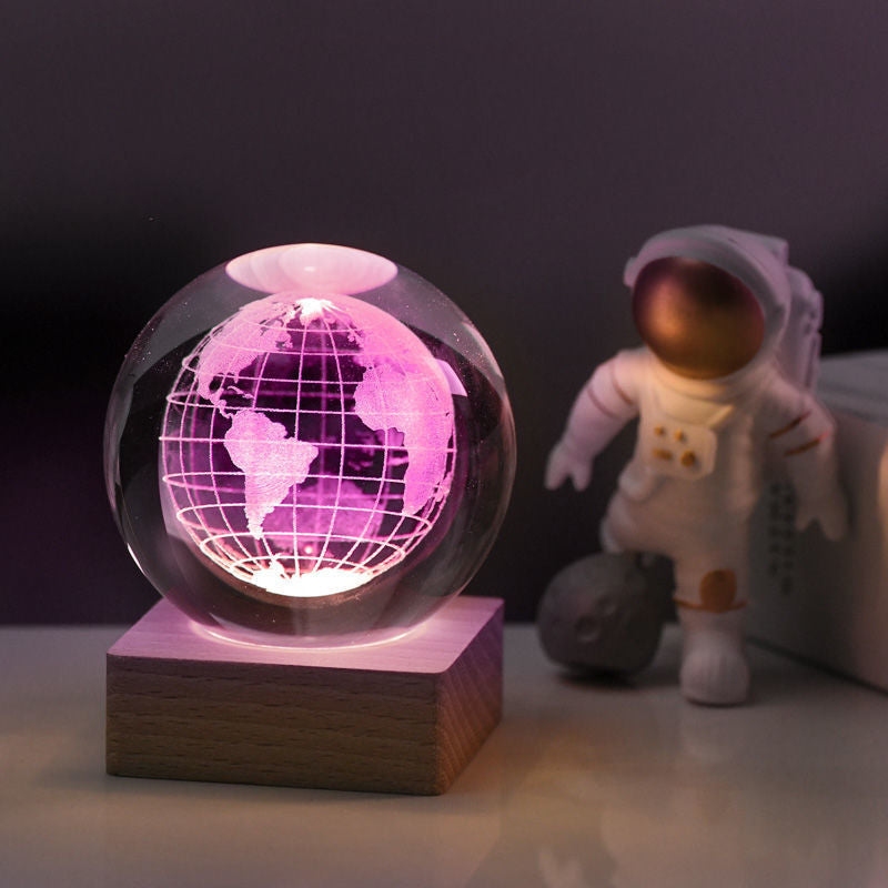 "3D kristallipallo koristevalo, galaksi ja aurinkokunta, laserkaiverretut tähtikuviot, monivärinen LED-valo, kodin sisustus"