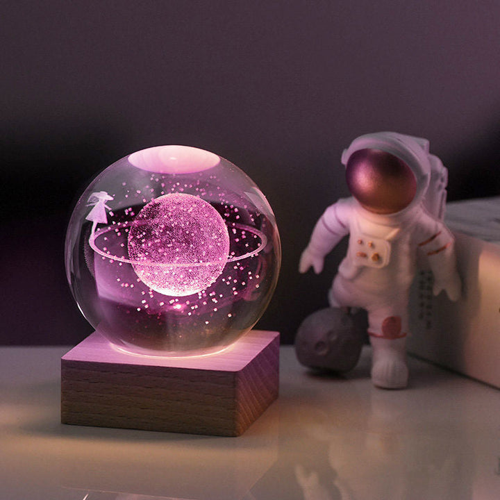 "3D kristallipallo koristevalo, galaksi ja aurinkokunta, laserkaiverretut tähtikuviot, monivärinen LED-valo, kodin sisustus"