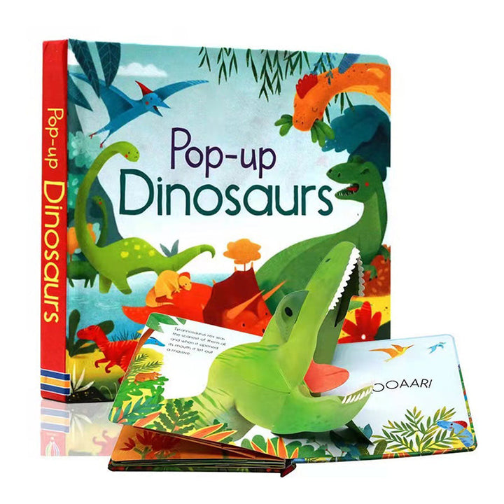 "3D satukirja lapsille dinosaurukset tuhkimolla, upea kolmiulotteinen muotoilu herättää tarinat visuaalisesti henkiin."